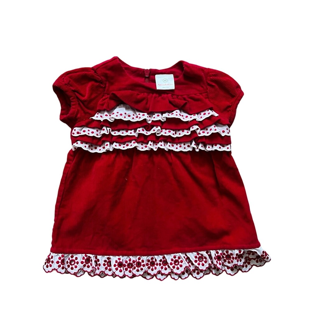 Hanna Andersson Baby Red Corduroy Eyelet Ruffle Dress Size 60 3-6 Months Holiday